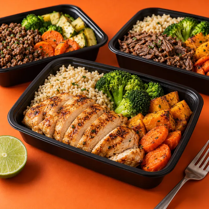 Marmitas fitness congeladas personalizadas com carnes, arroz e legumes